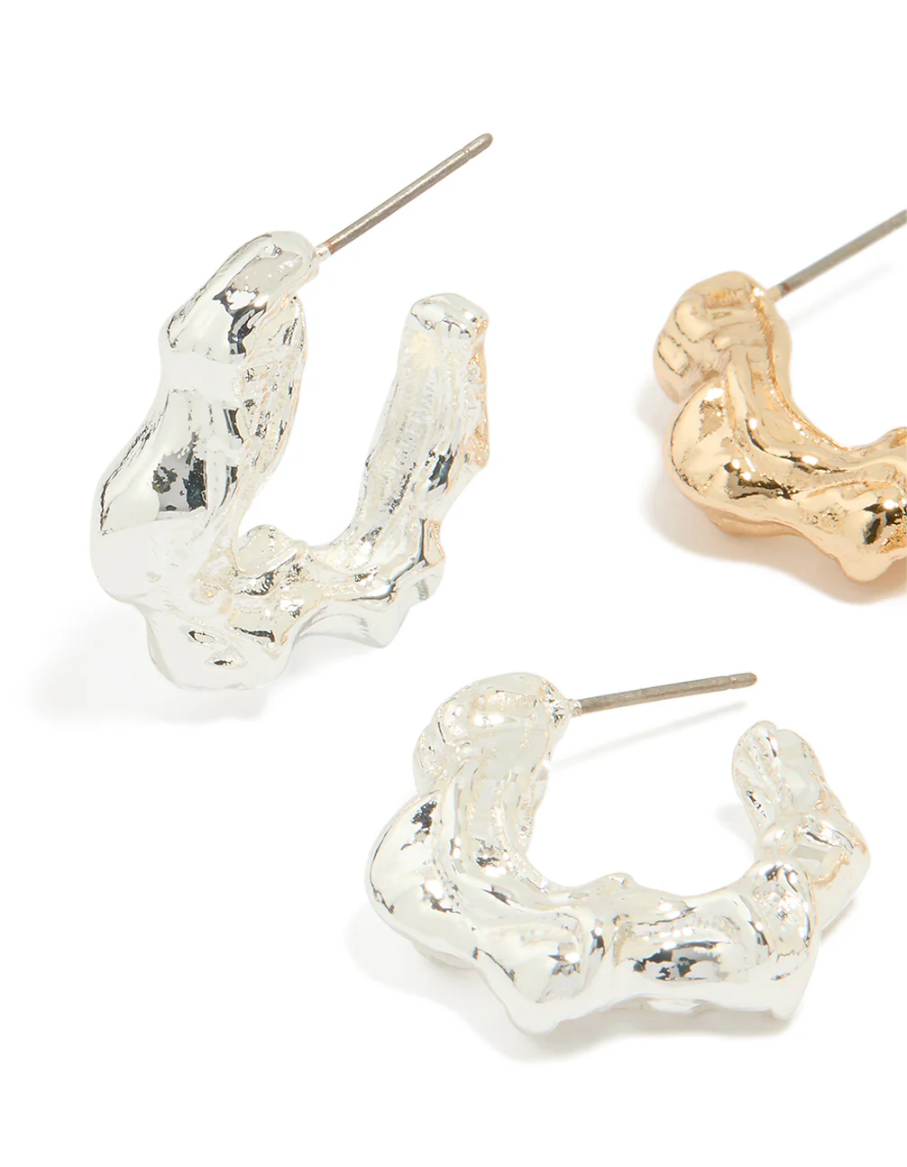 Mixed Metal Organic Hoop Earrings 2-Pack - Image 2