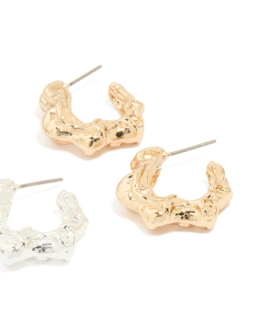 Mixed Metal Organic Hoop Earrings 2-Pack - Image 3