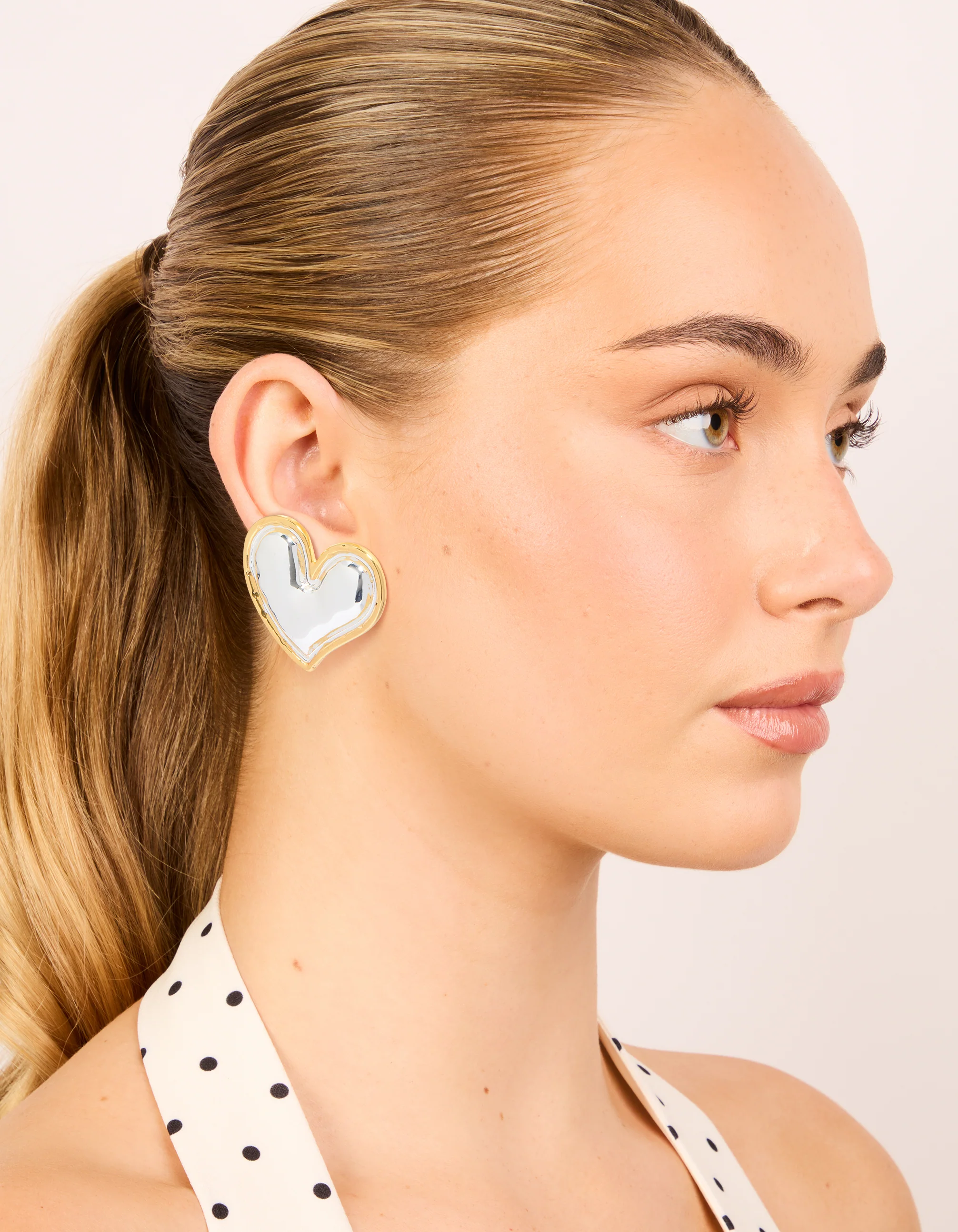 Mixed Metal Plated Large Molten Heart Stud Earrings - Image 3