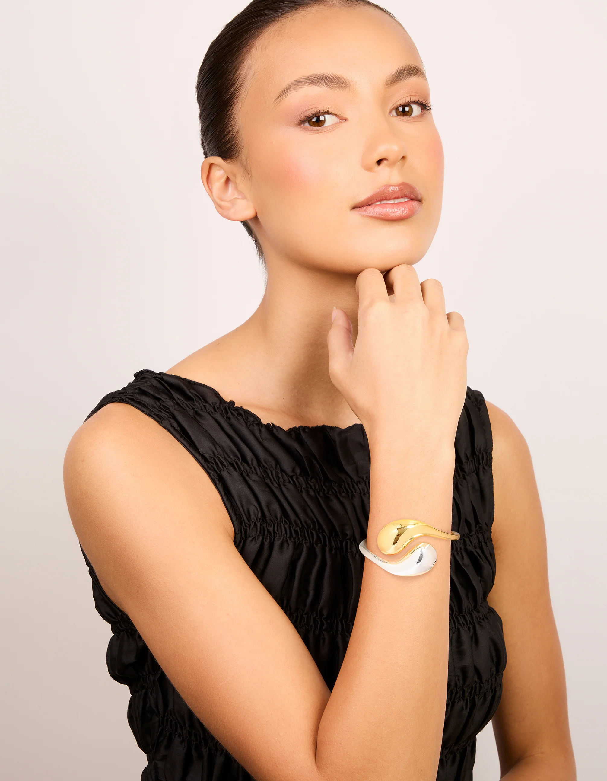 Mixed Metal Plated Large Yin-Yang Wrist Cuff - Image 3