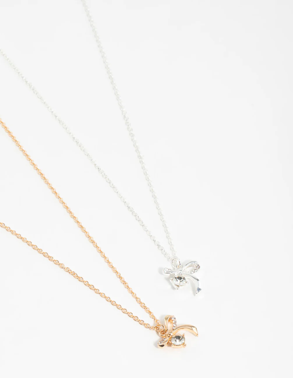 Mixed Metals Bow with Diamante Necklaces 2-Pack