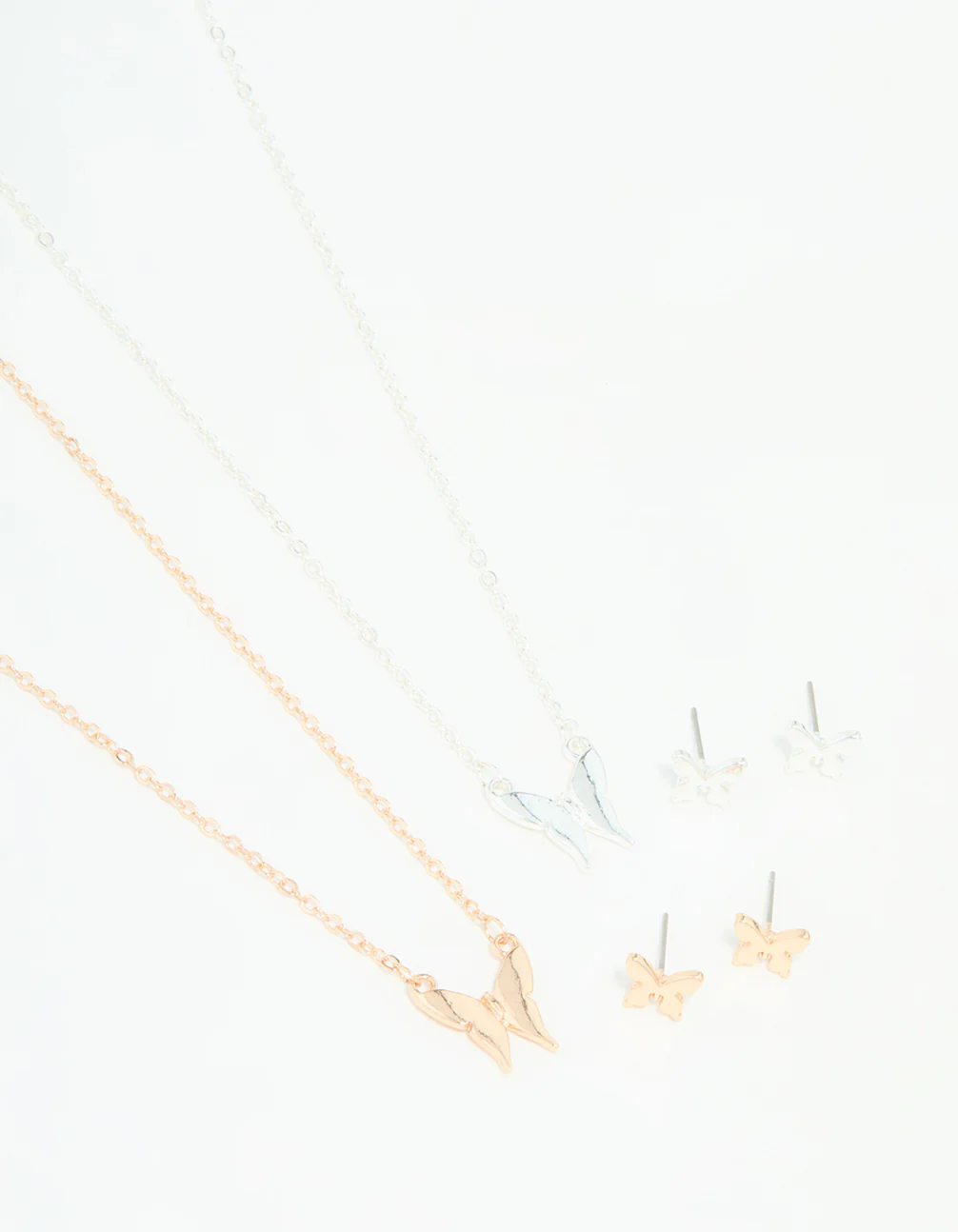 Mixed Metals Butterfly Necklace & Earrings Set
