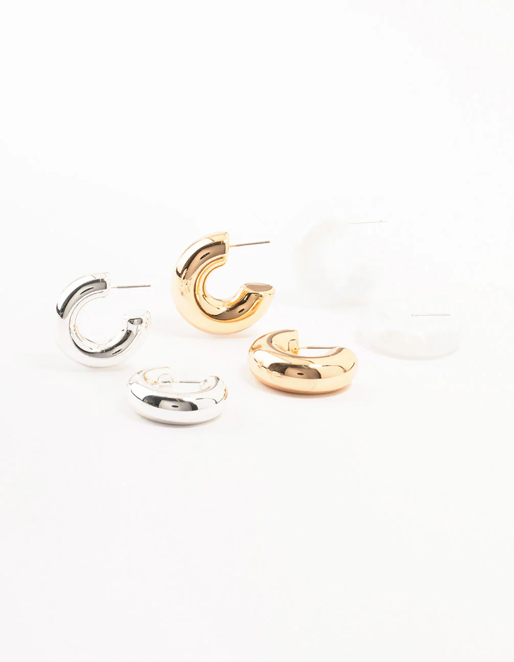 Mixed Metals Chubby Hoop Earrings 3-Pack