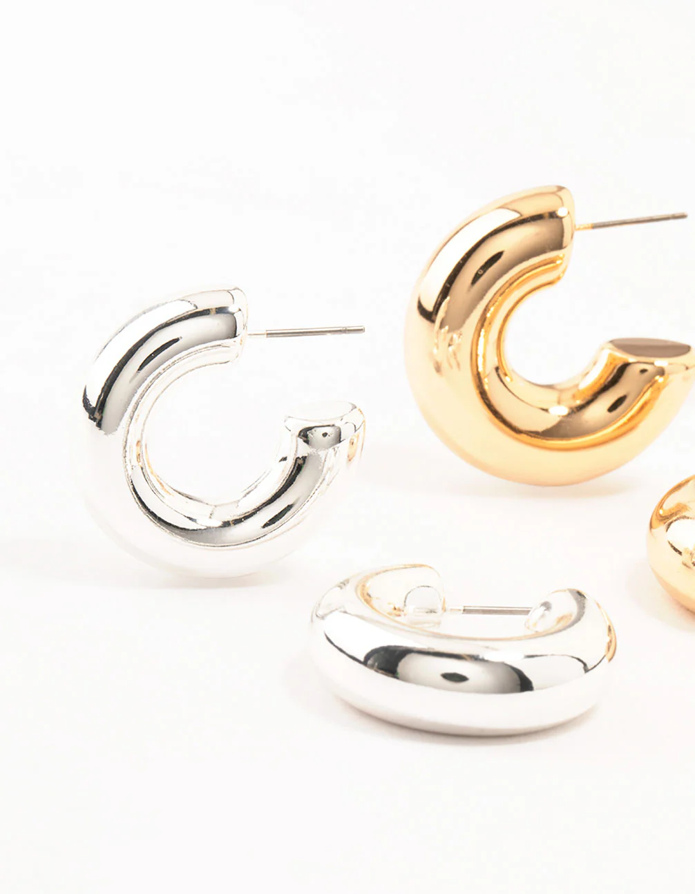 Mixed Metals Chubby Hoop Earrings 3-Pack - Image 2