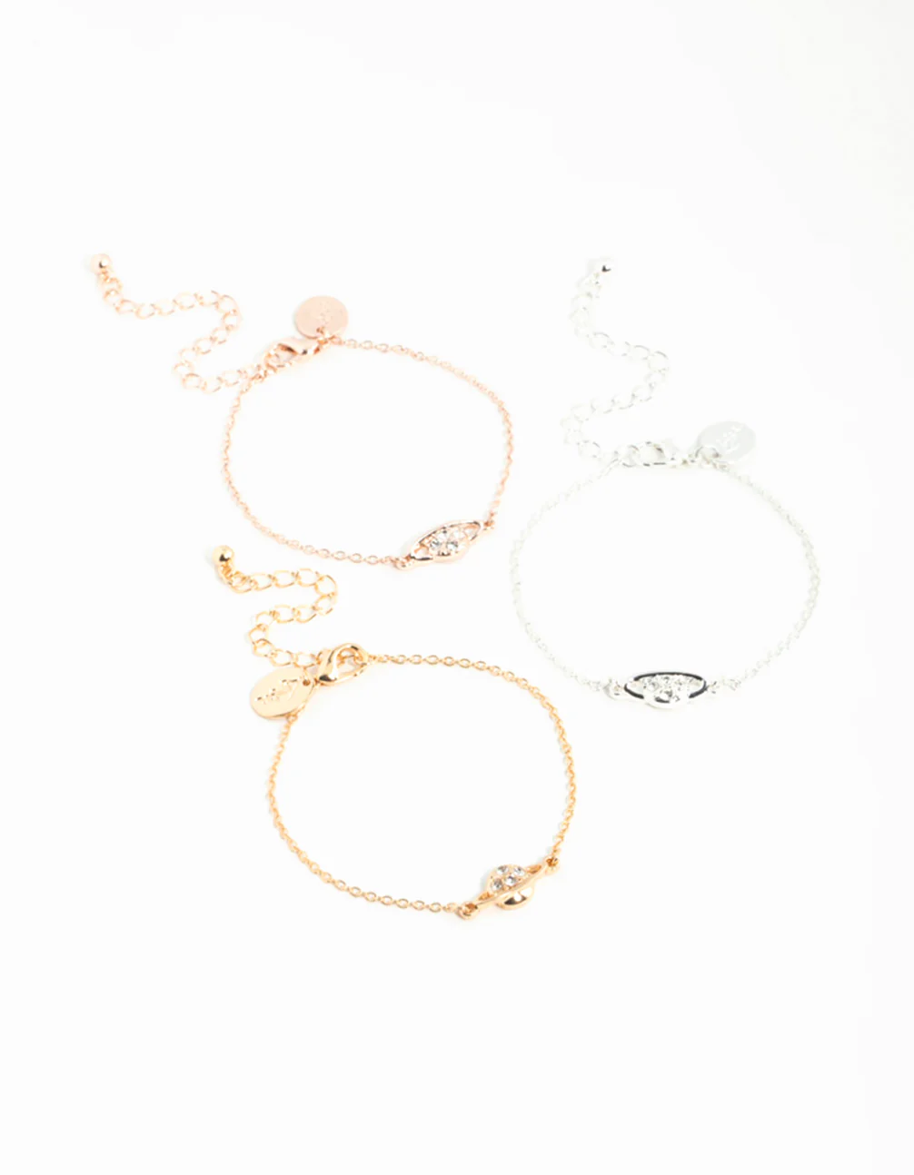 Mixed Metals Diamante Planet Bracelets 3-Pack