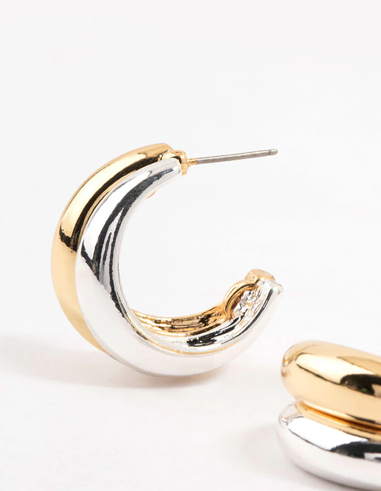 Mixed Metals Double Hoop Earrings - Image 2