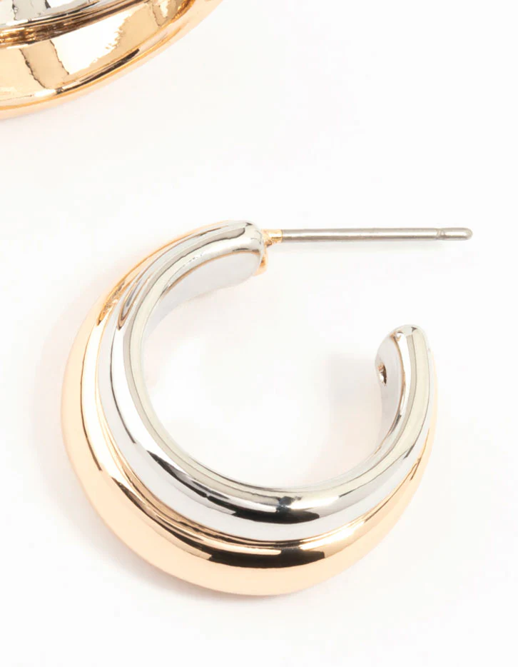 Mixed Metals Gold & Silver Plated Multiple Layer Hoop Earrings - Image 3