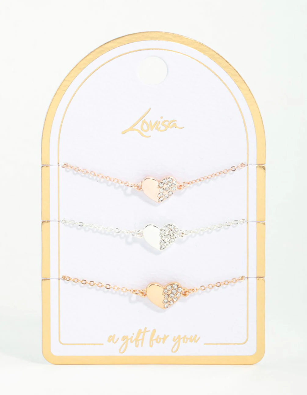 Mixed Metals Hearts Half Diamante Bracelets 3-Pack - Image 2