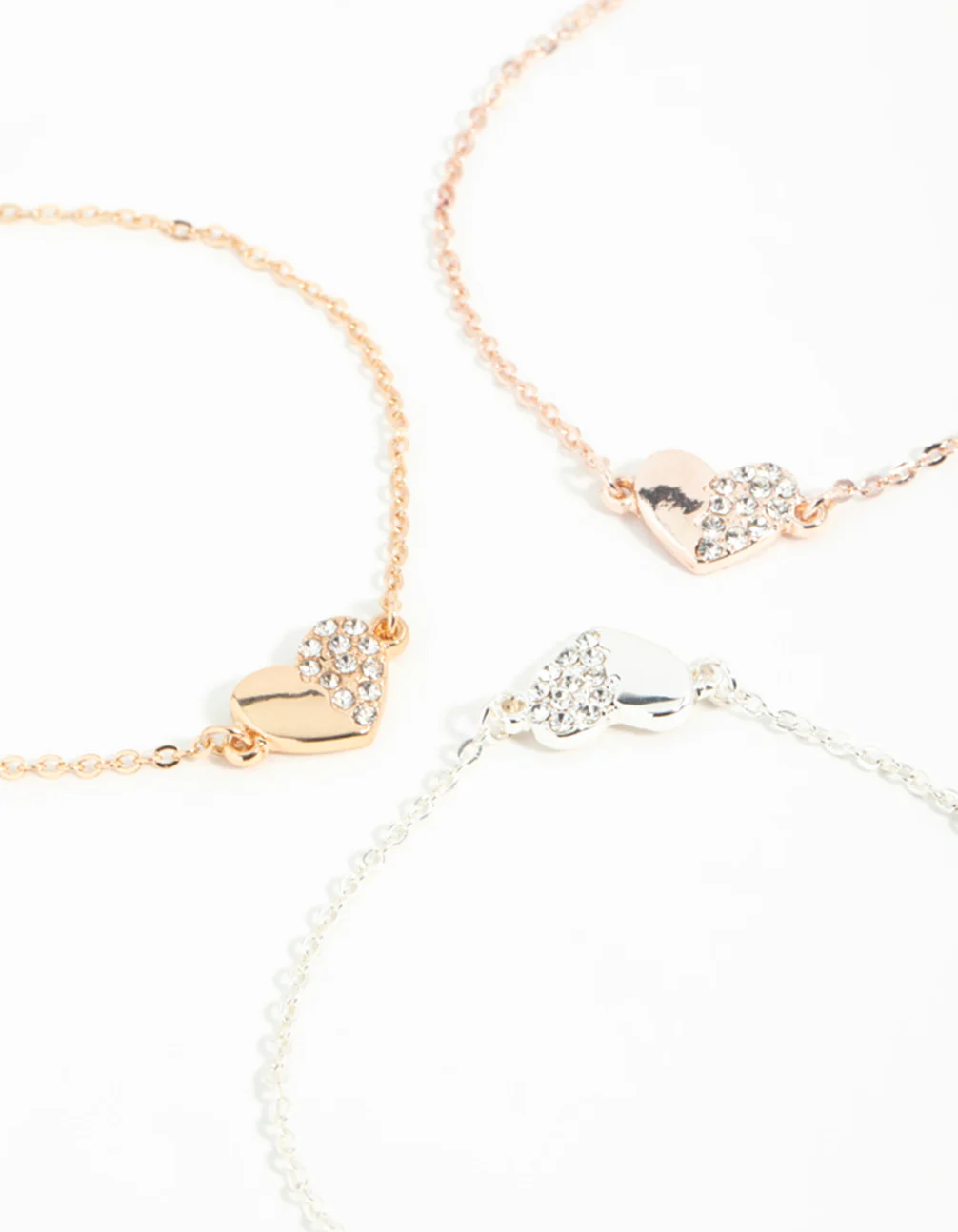 Mixed Metals Hearts Half Diamante Bracelets 3-Pack - Image 3