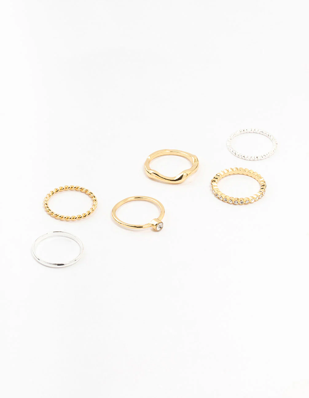 Mixed Metals Molten & Diamante Rings 6-Pack