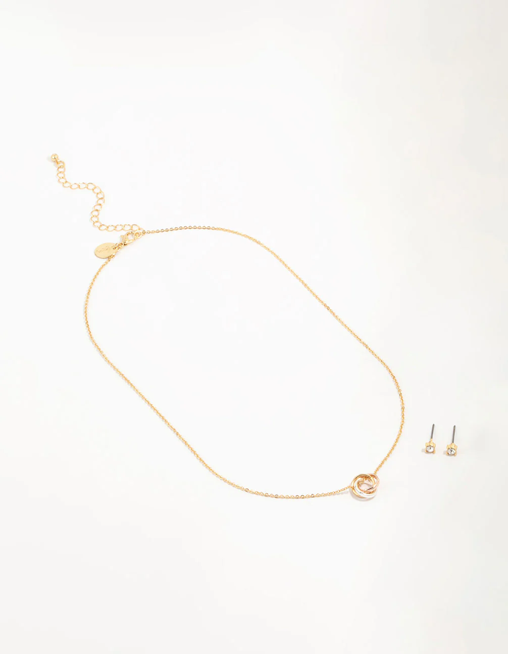 Mixed Metals Ring Necklace & Stud Earrings Set - Image 2