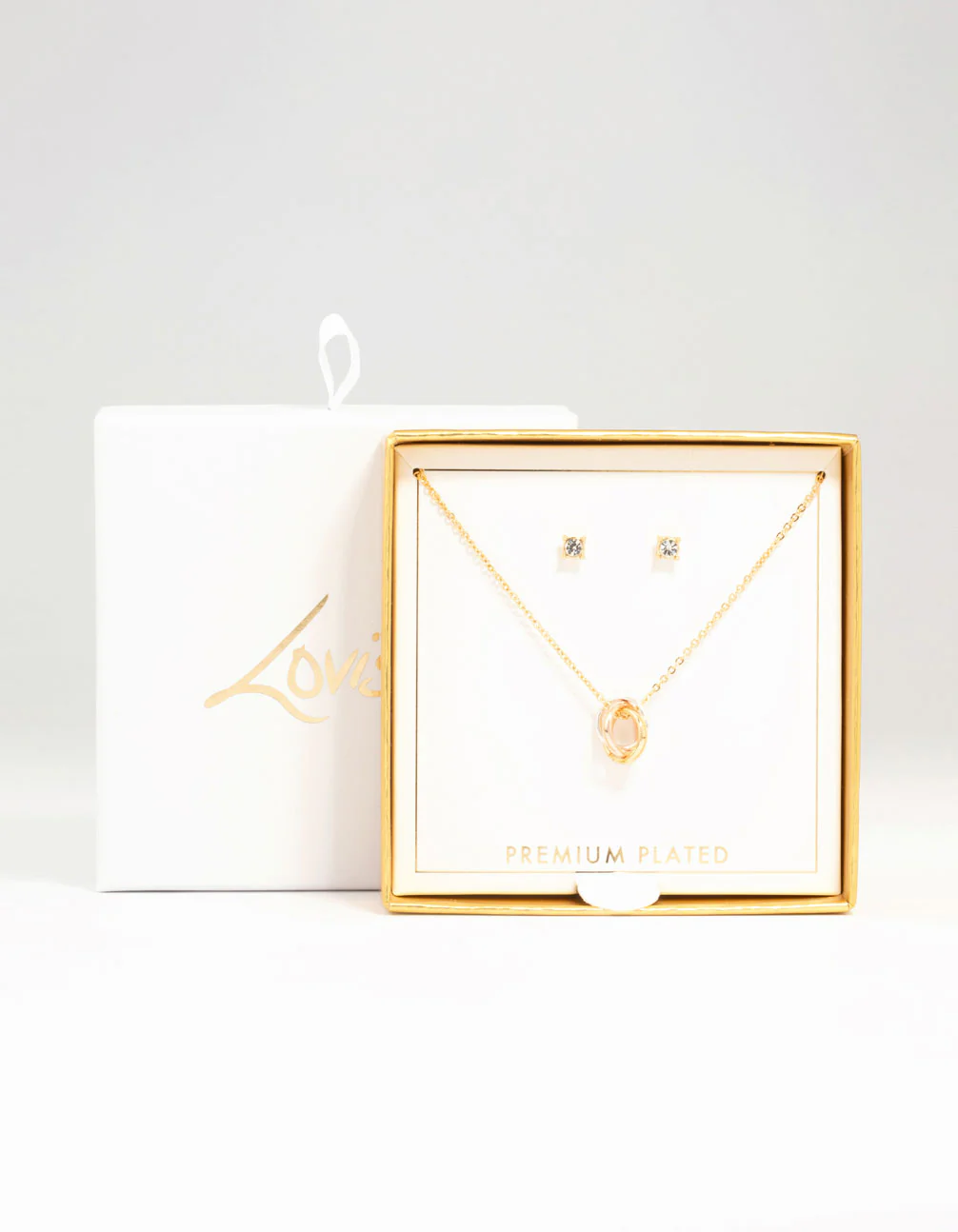 Mixed Metals Ring Necklace & Stud Earrings Set - Image 3