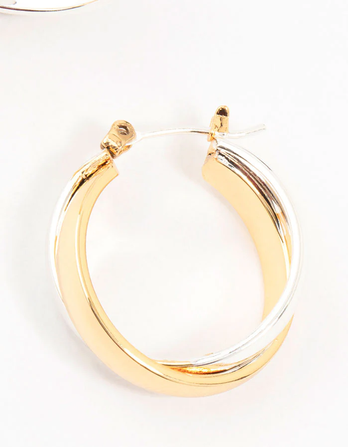 Mixed Metals Twisted Hoop Earrings - Image 3