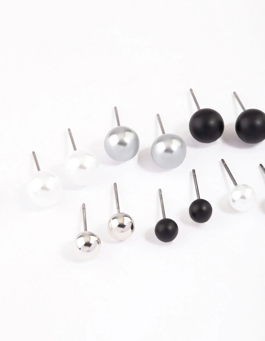 Mixed Metal Pearl & Ball Stud Earrings 8-Pack - Image 2