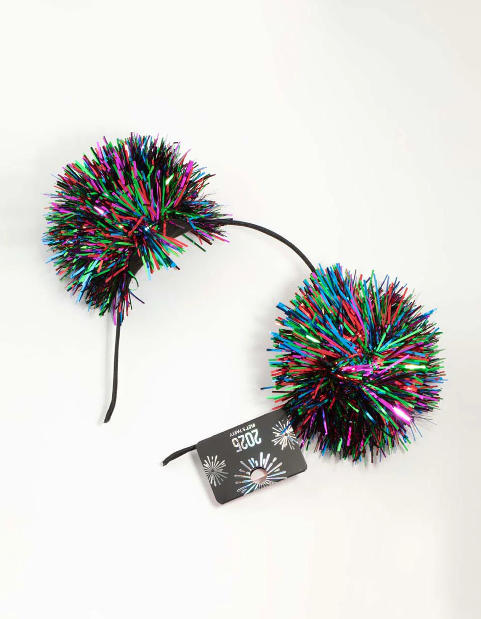 Multicoloured Tinsel Pom Pom Headband - Image 3