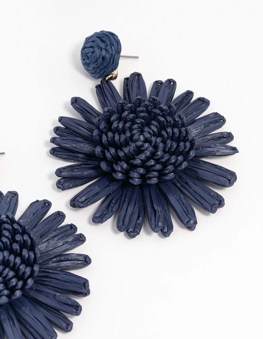 Navy Raffia Flower Drop Earrings - Image 3