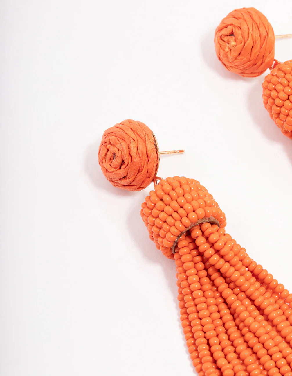 Orange Beaded Layered Fringe Drop Earrings - Image 2