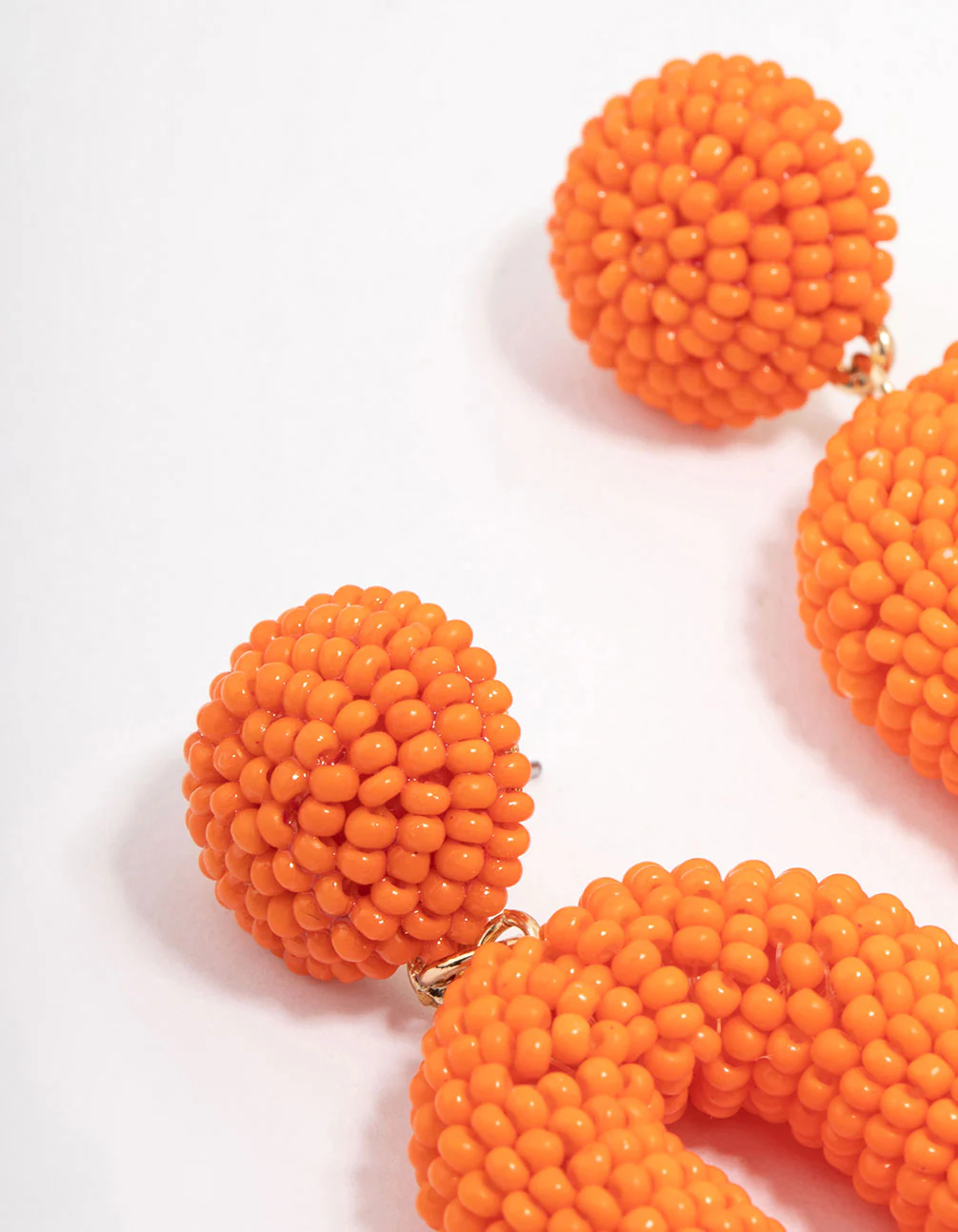Orange Beaded Oval Drop Earrings - Image 2