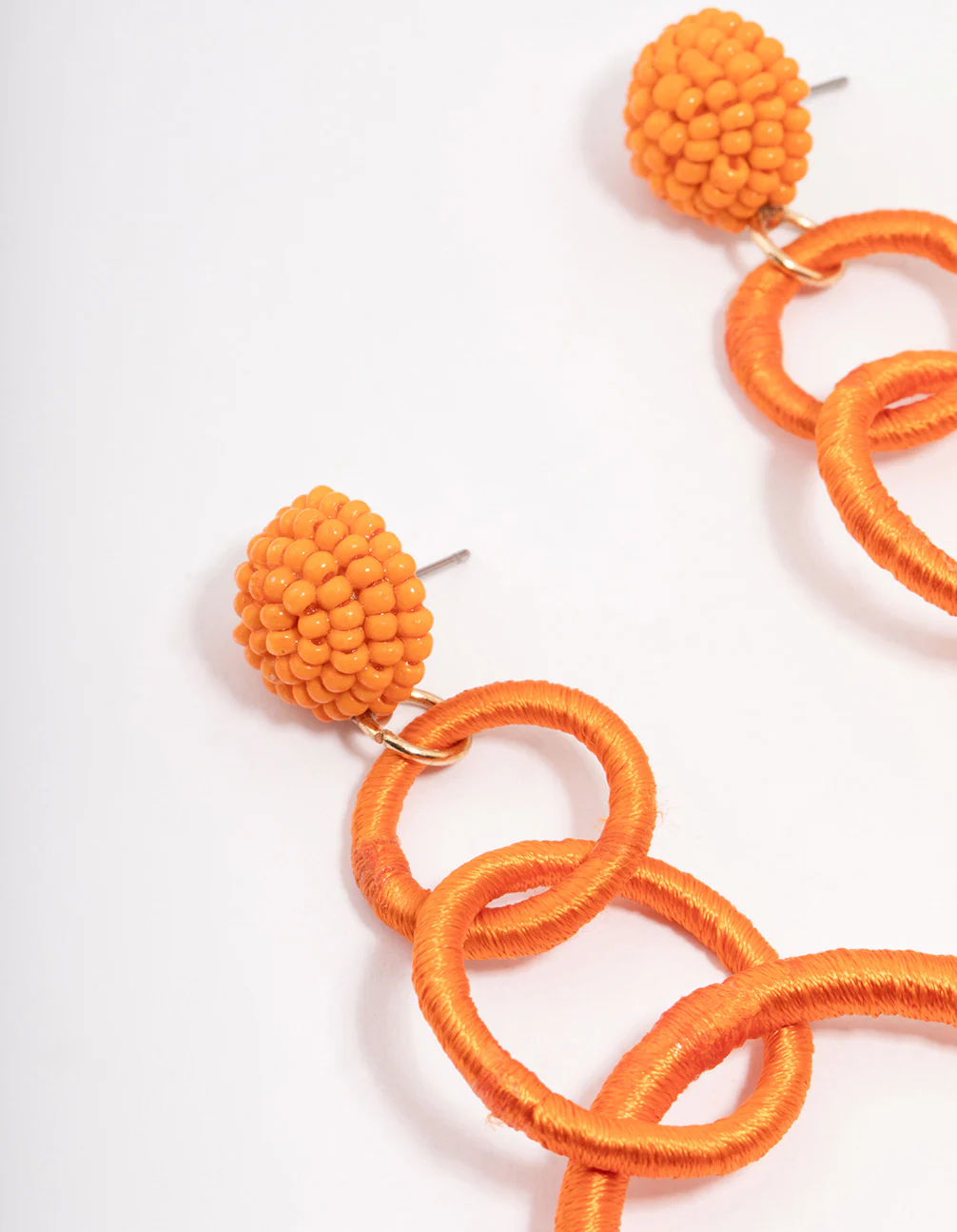 Orange Raffia Textured Circular Drop Earrings - Image 2