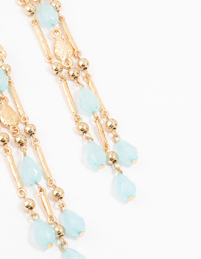 Ornate Gold & Blue Stone Drop Earrings - Image 3