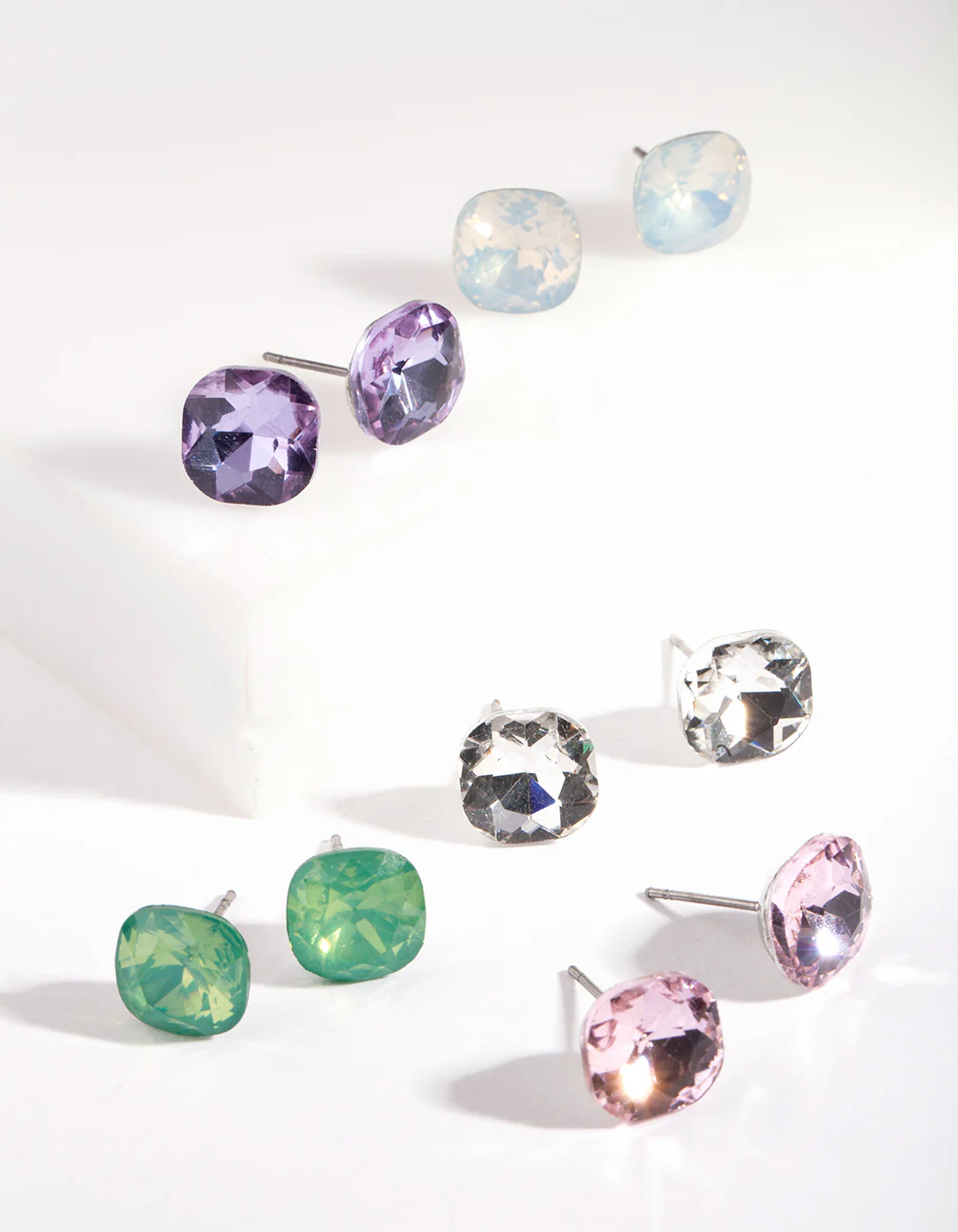 Silver Mini Square Crystal Stud Earring 5 pack - Image 2