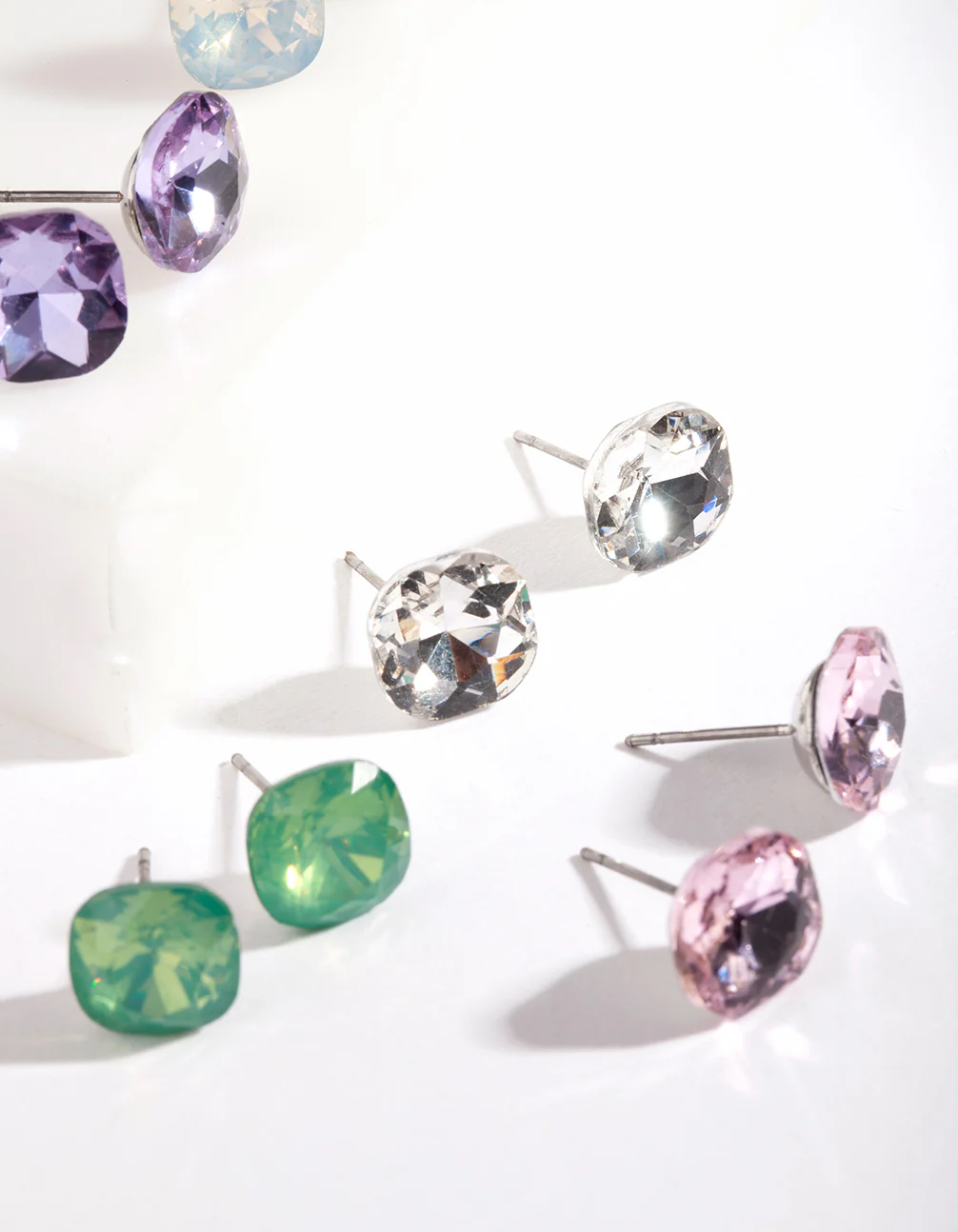 Silver Mini Square Crystal Stud Earring 5 pack - Image 4