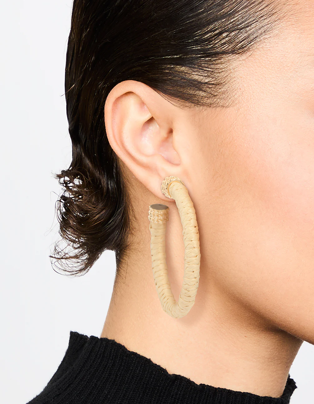 Paper Raffia Wrapped Hoop Earrings - Image 2