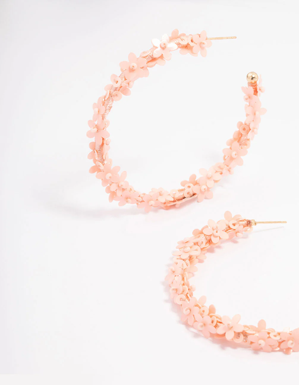 Peach Sequin Flower Hoop Earrings - Image 2