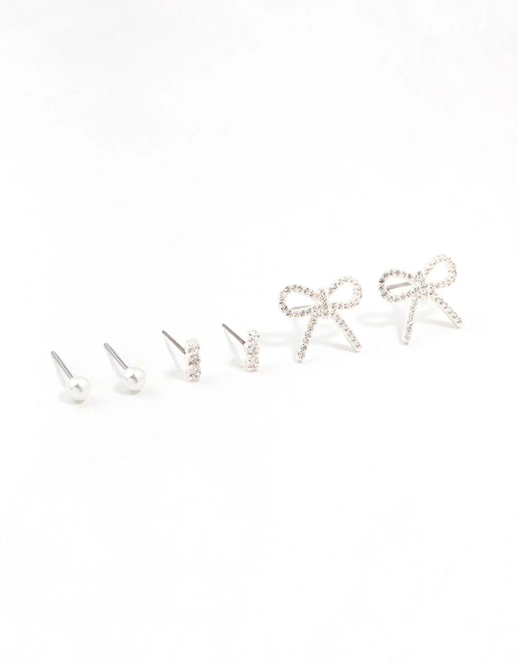 Pearl & Bow Cubic Zirconia Stud Earrings Pack
