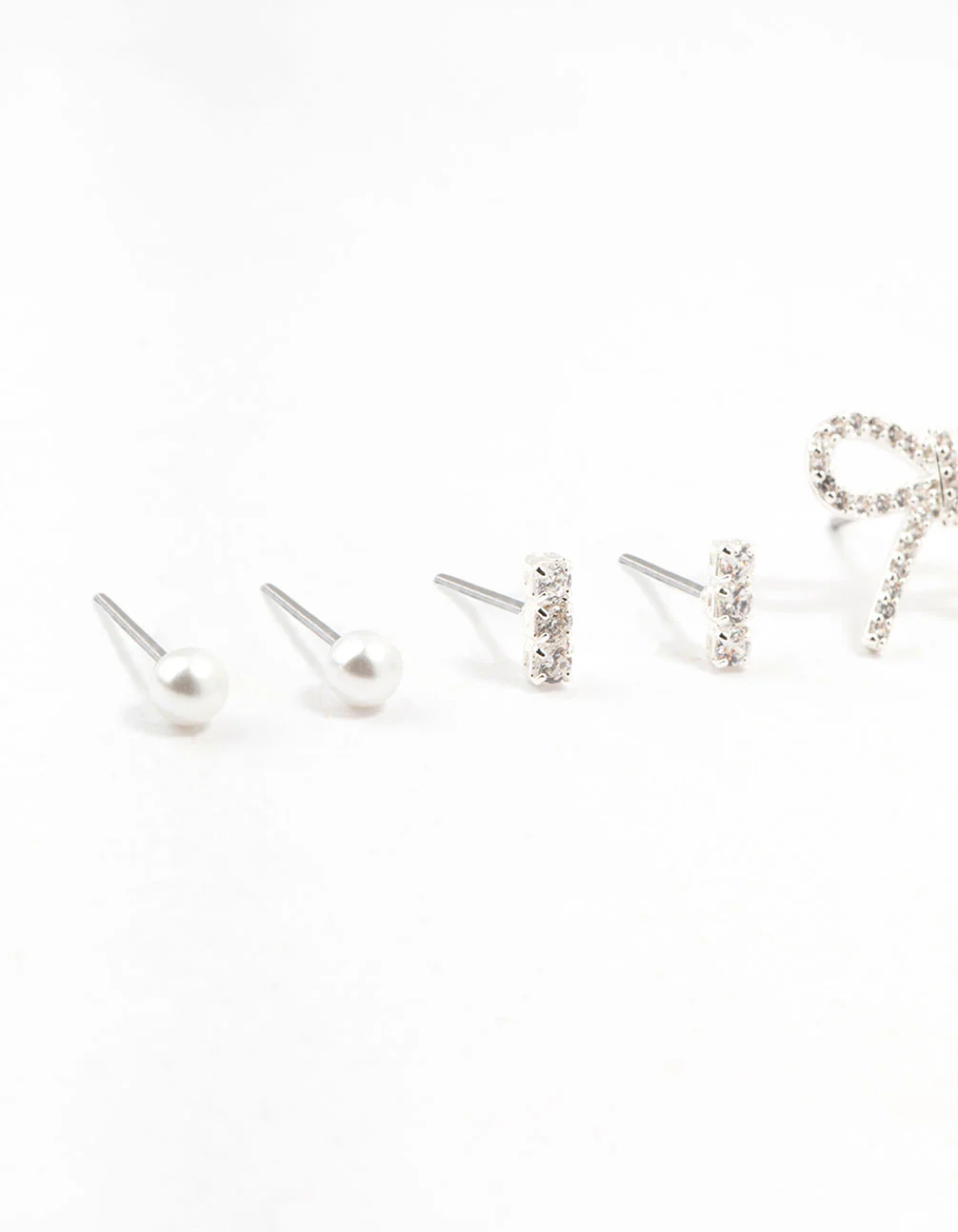 Pearl & Bow Cubic Zirconia Stud Earrings Pack - Image 2