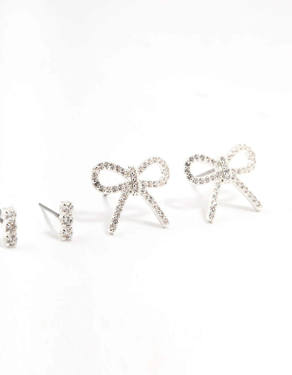 Pearl & Bow Cubic Zirconia Stud Earrings Pack - Image 3