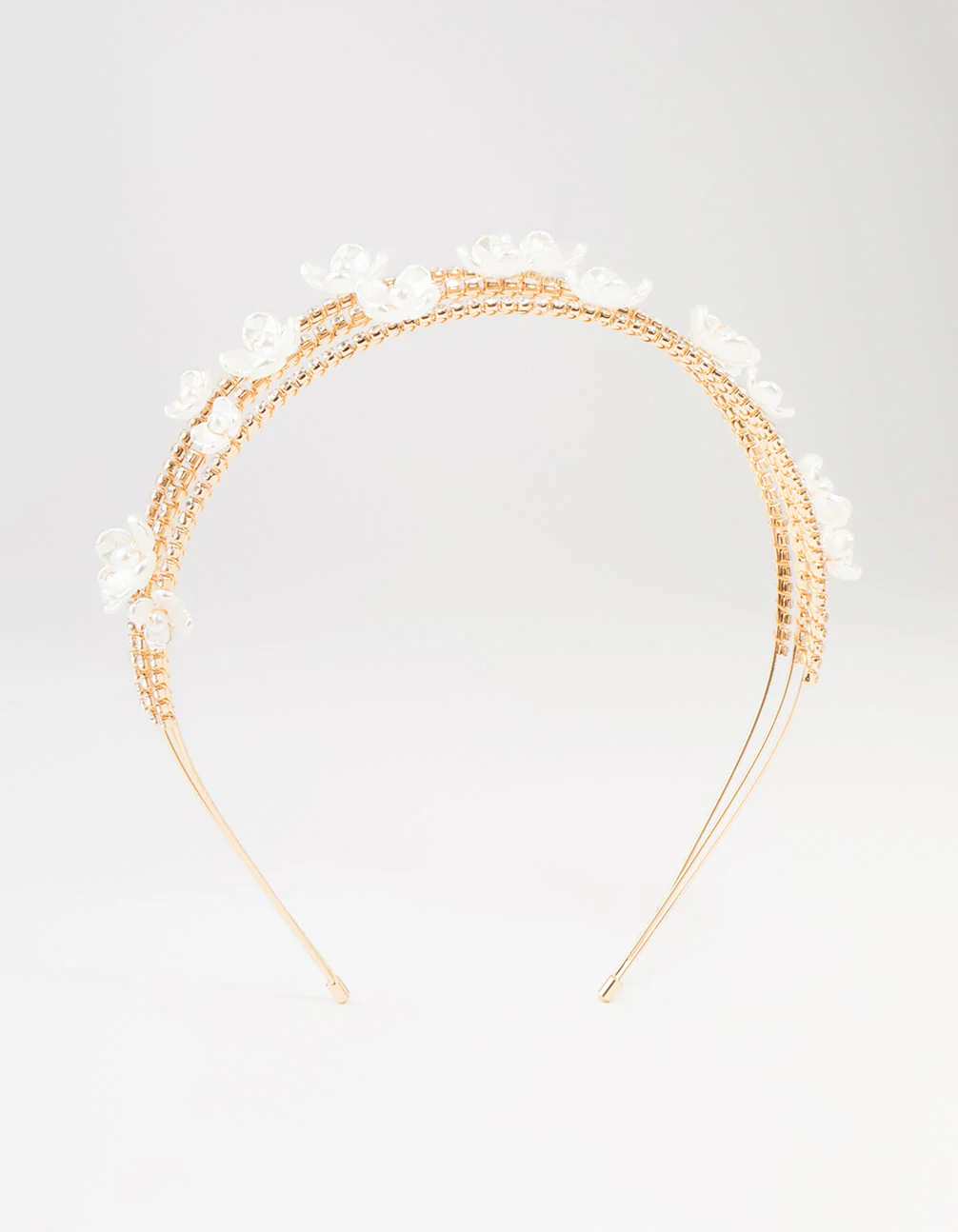 Pearl Flower 3 Row Gold Headband