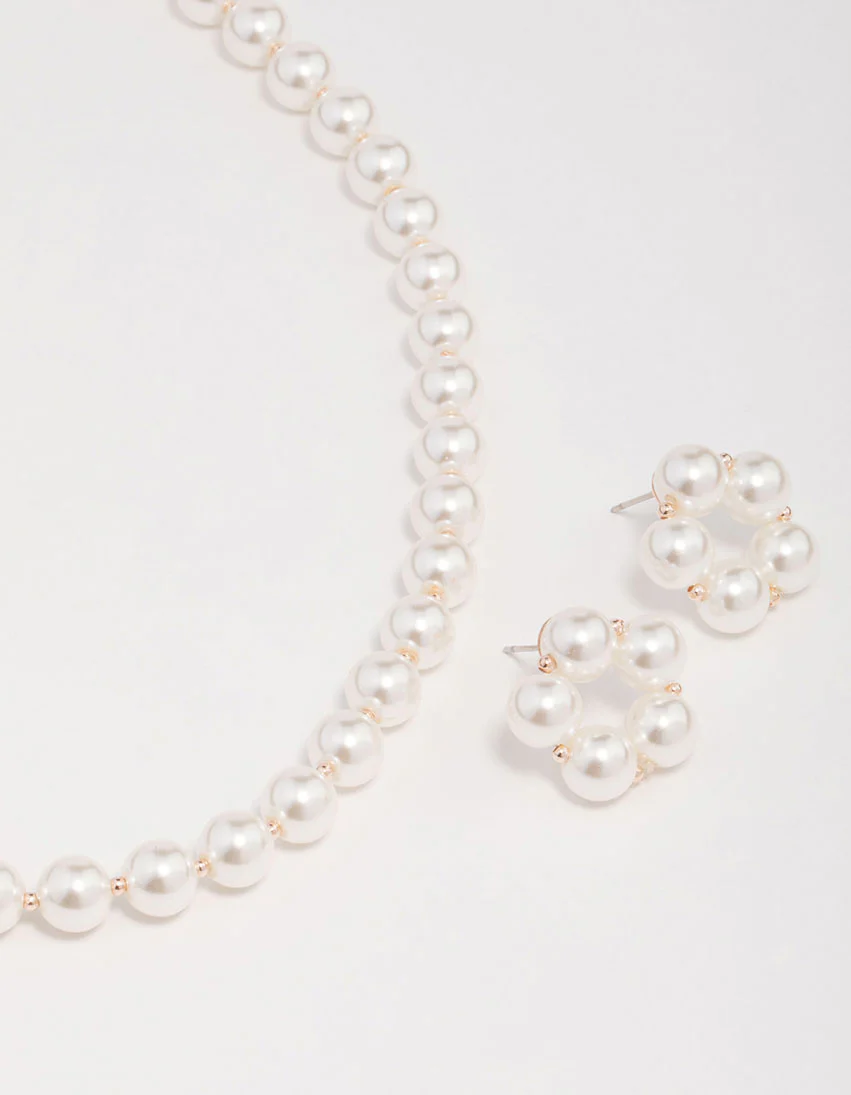Pearl Flower Necklace & Earring Set