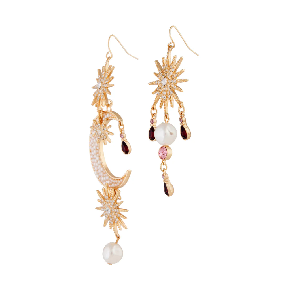 Pearly Celestial Drop Earrings In Gold - Image 2