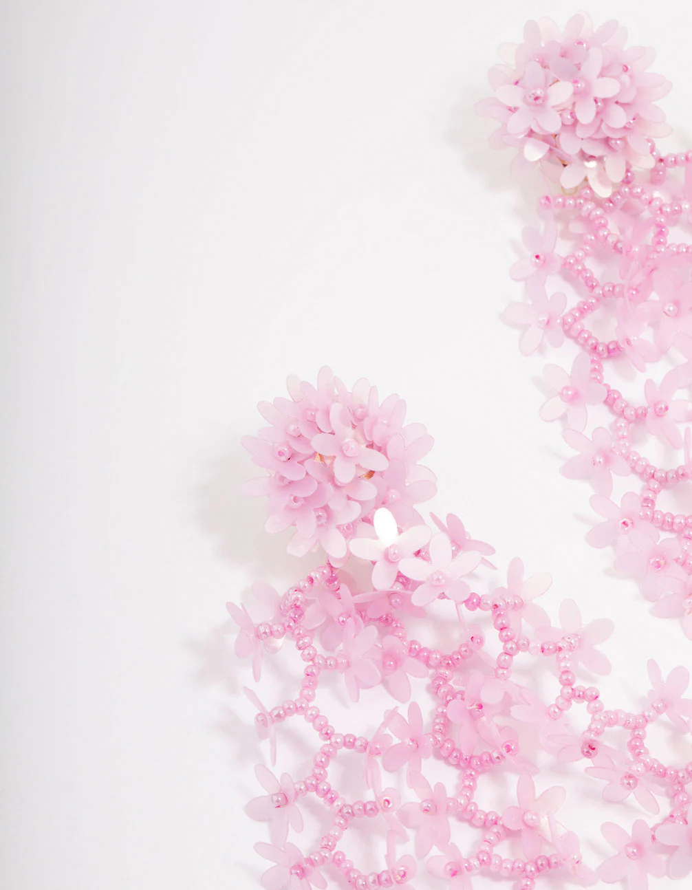 Pink Cluster Flower Drop Earrings - Image 2