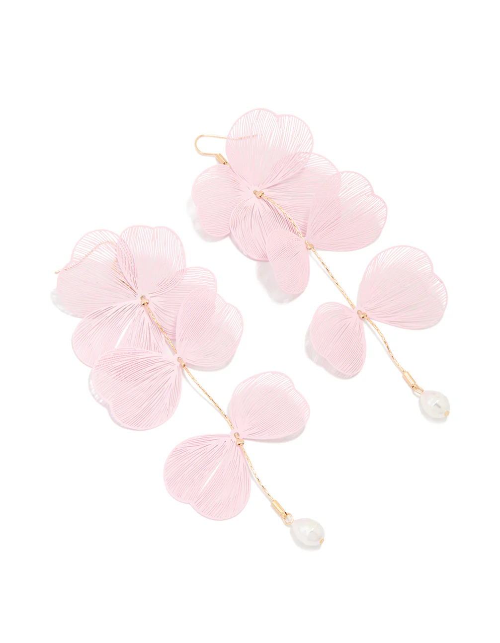 Pink Coated Metal Laser Cut Floral Drop Earrings