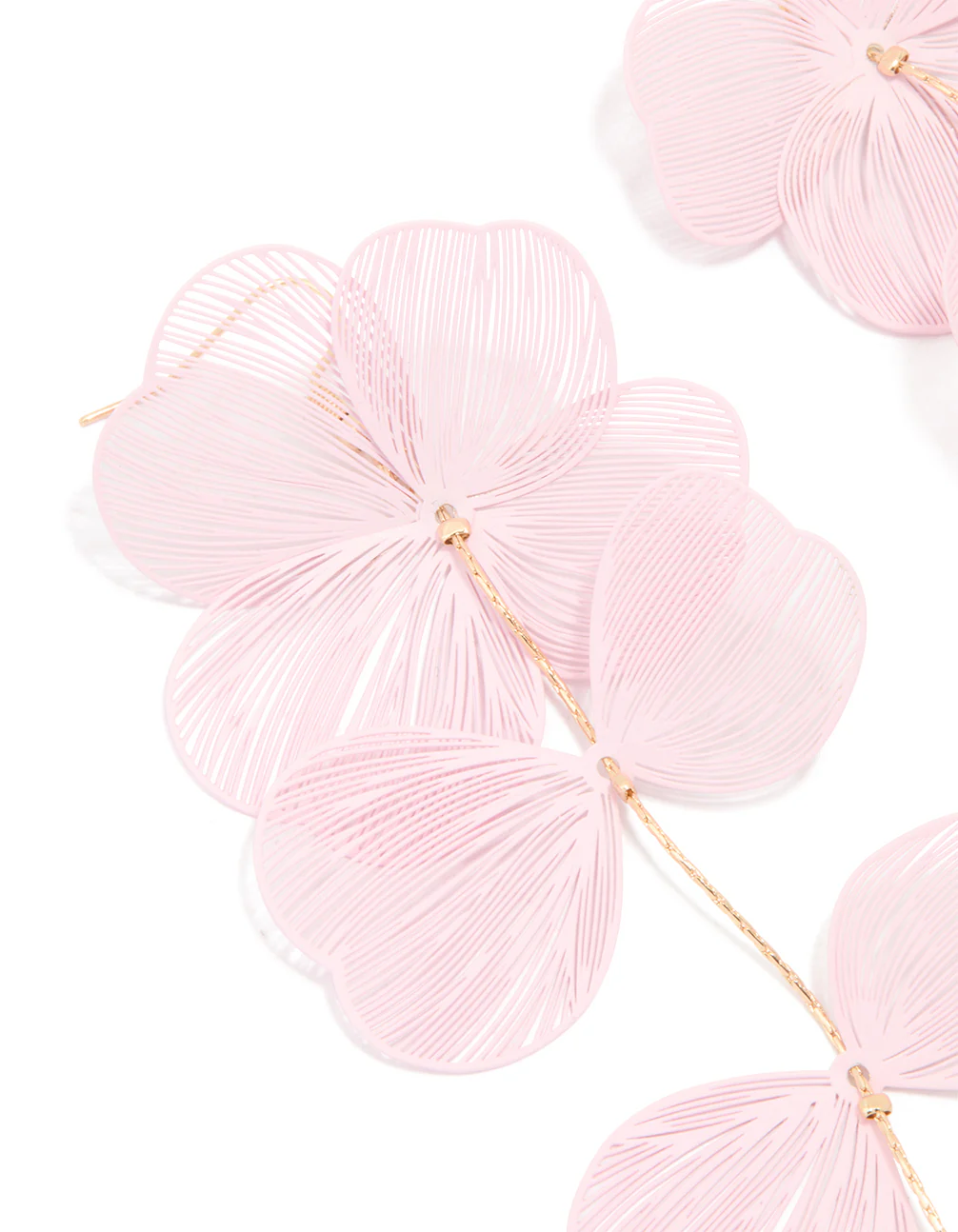 Pink Coated Metal Laser Cut Floral Drop Earrings - Image 2