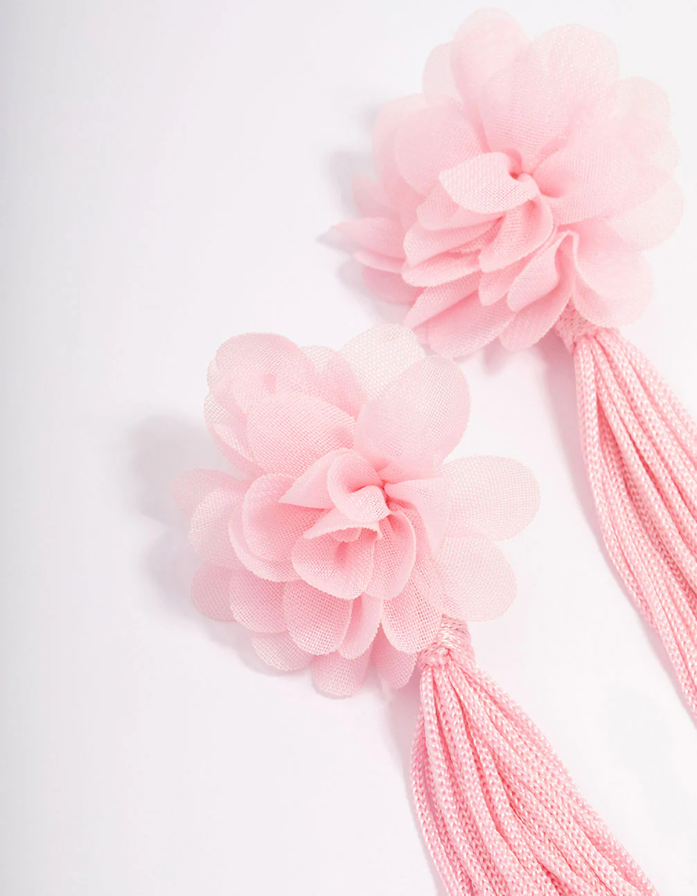 Pink Fabric Flower Tassel Drop Earrings - Image 2