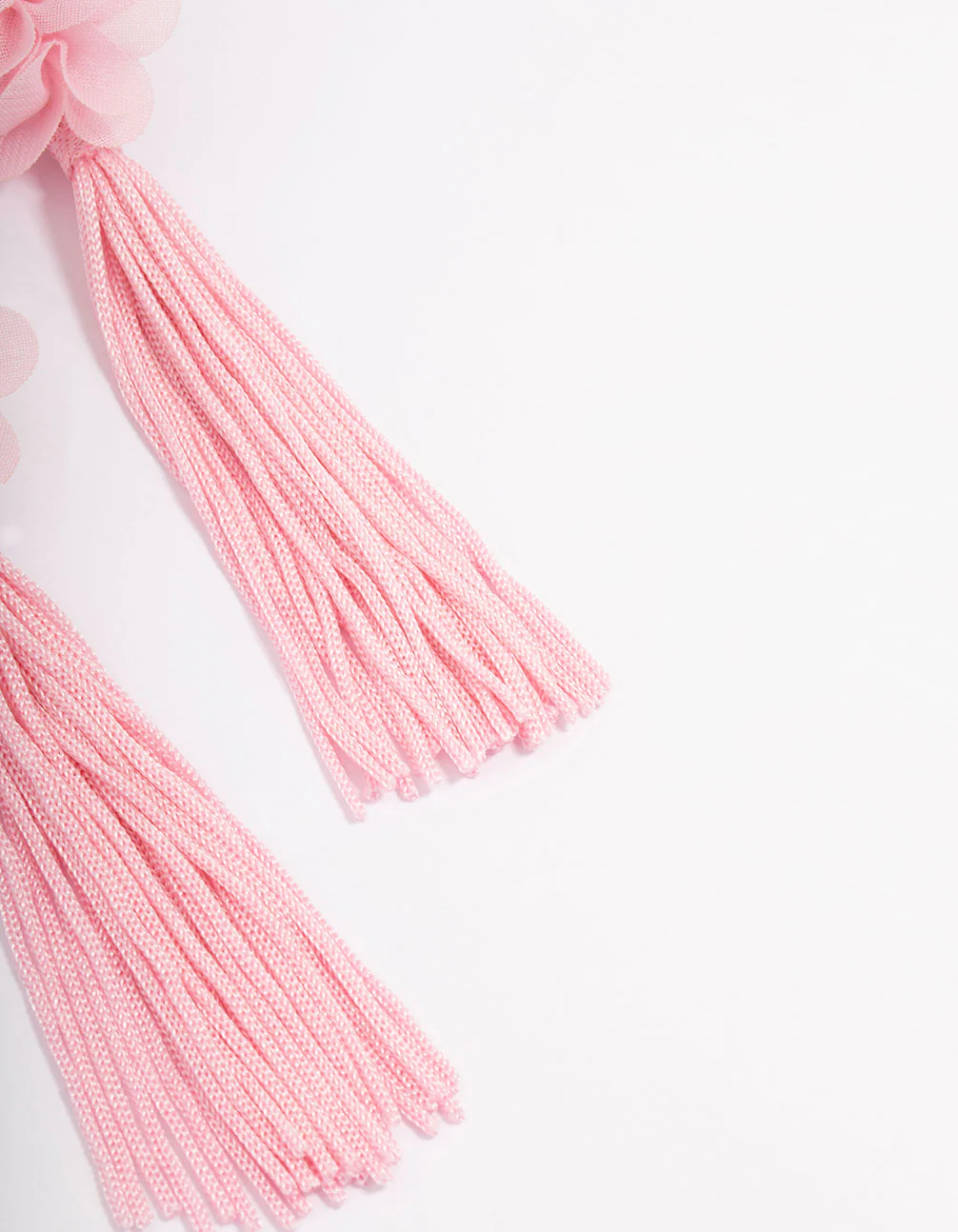 Pink Fabric Flower Tassel Drop Earrings - Image 3