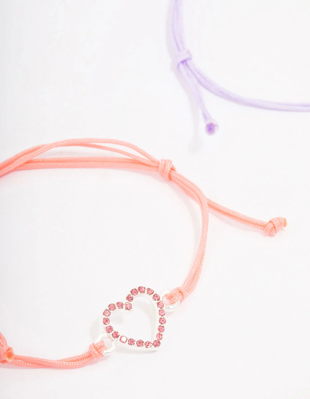 Pink & Purple Diamante Heart Cord Bracelet Pack - Image 3