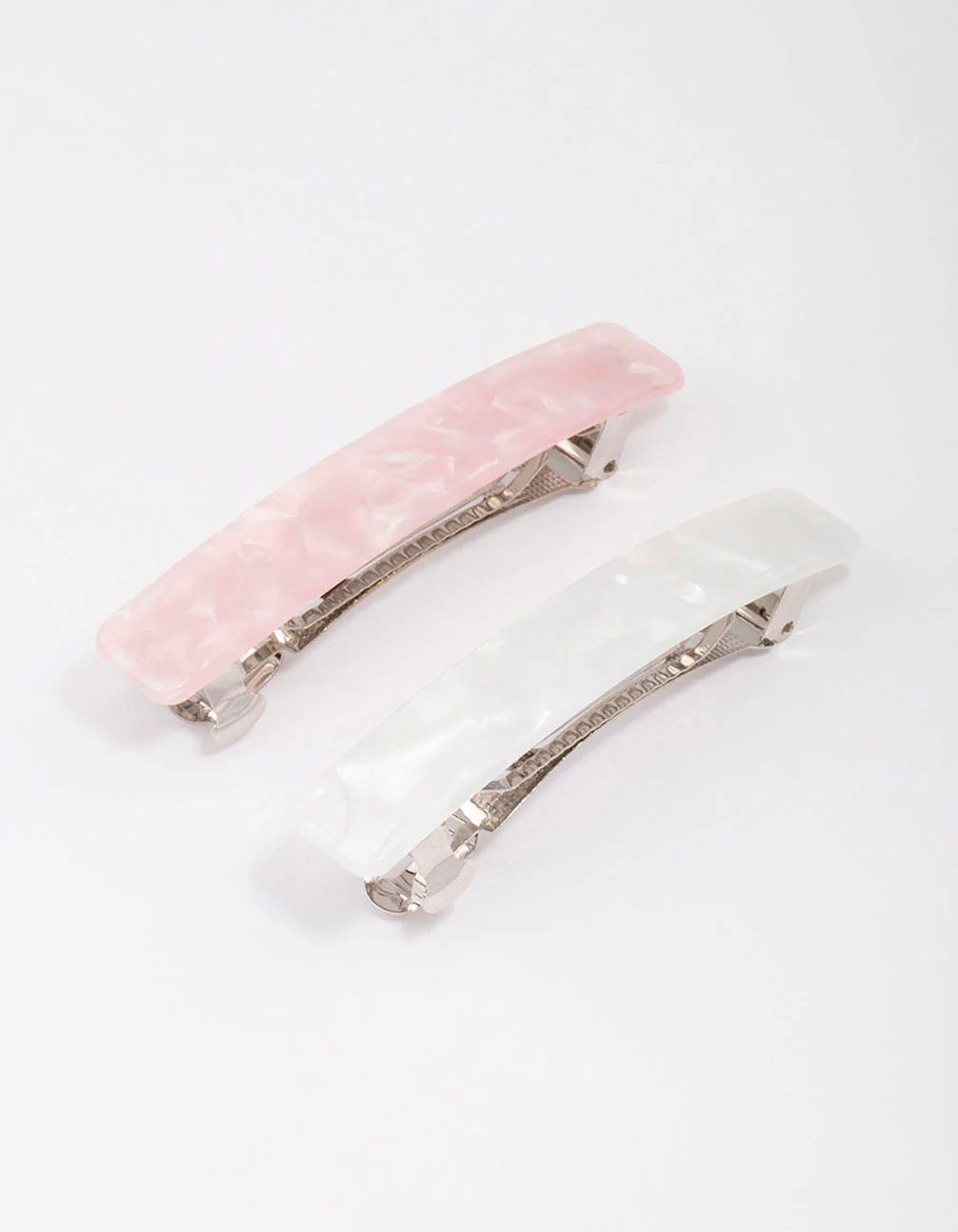 Pink & White Marble Barette Hair Clips
