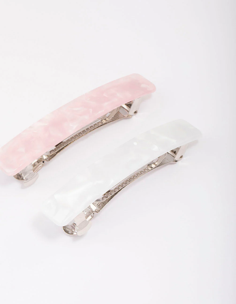 Pink & White Marble Barette Hair Clips - Image 2