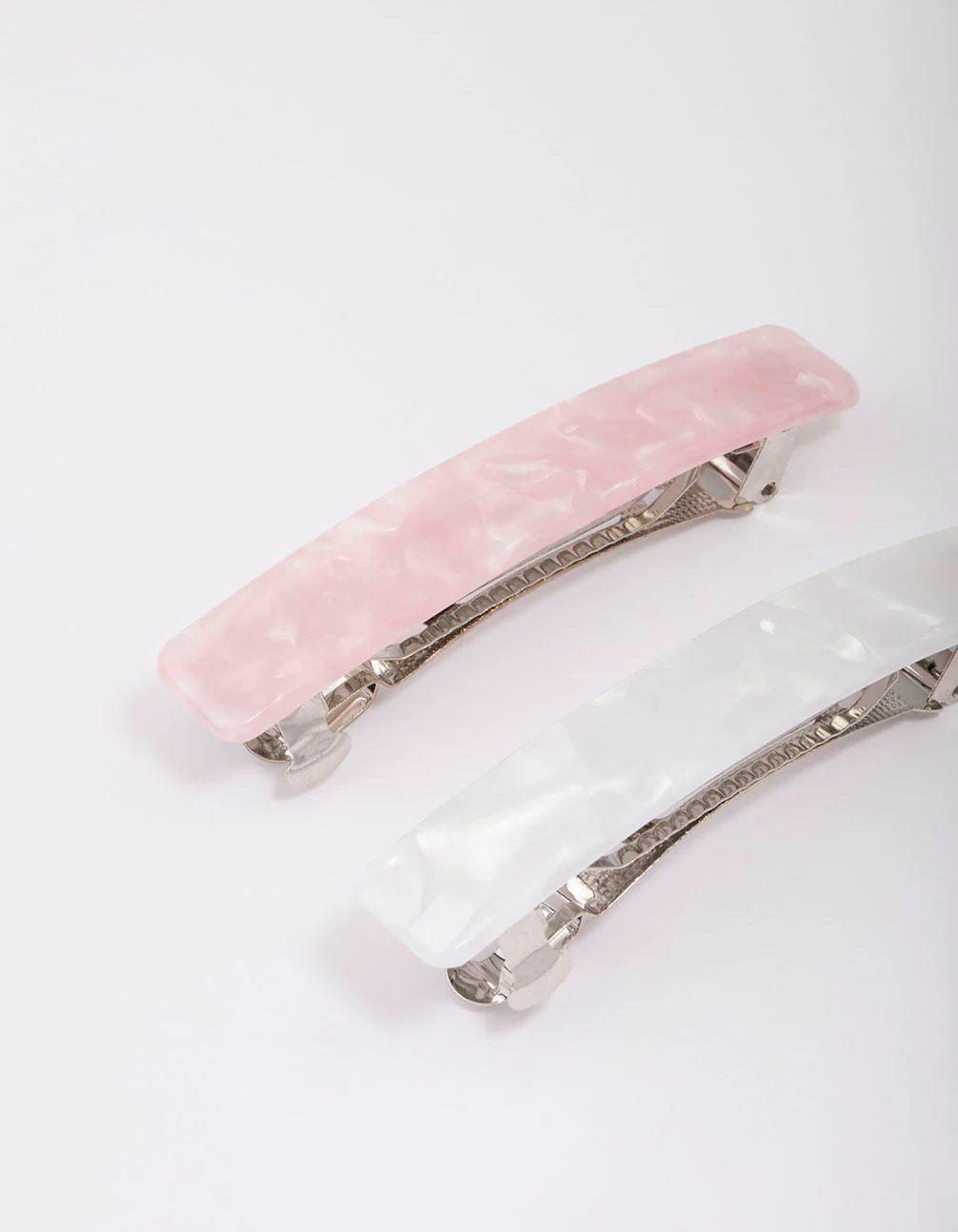 Pink & White Marble Barette Hair Clips - Image 3