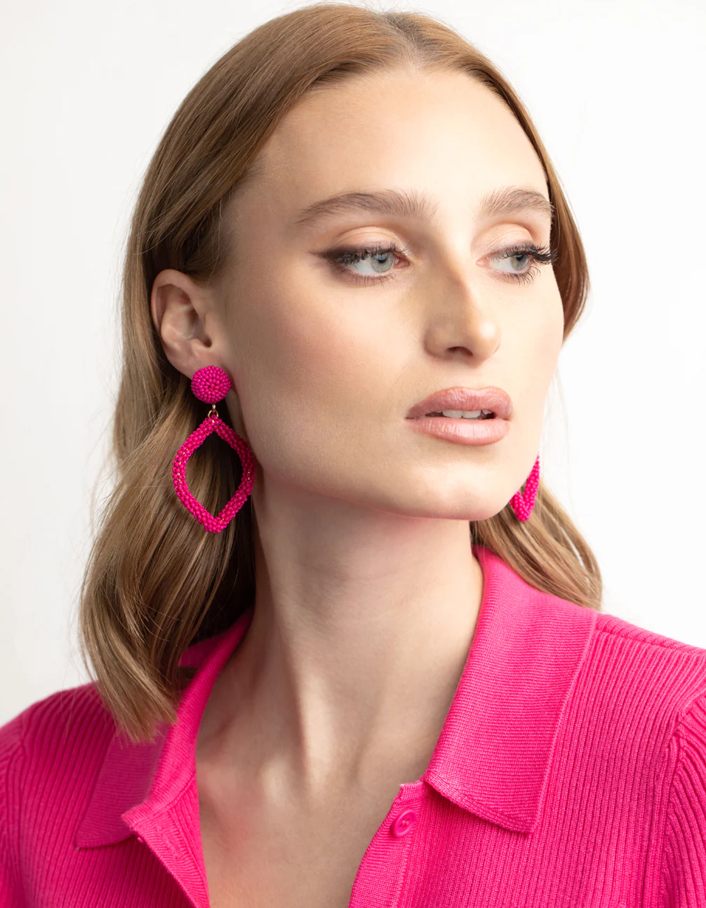 Pink Beaded Drop Earrings - Image 5