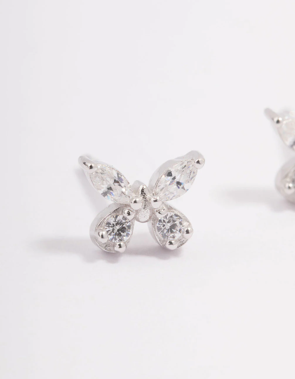 Platinum Sterling Butterfly Cubic Zirconia Stud Earrings - Image 2
