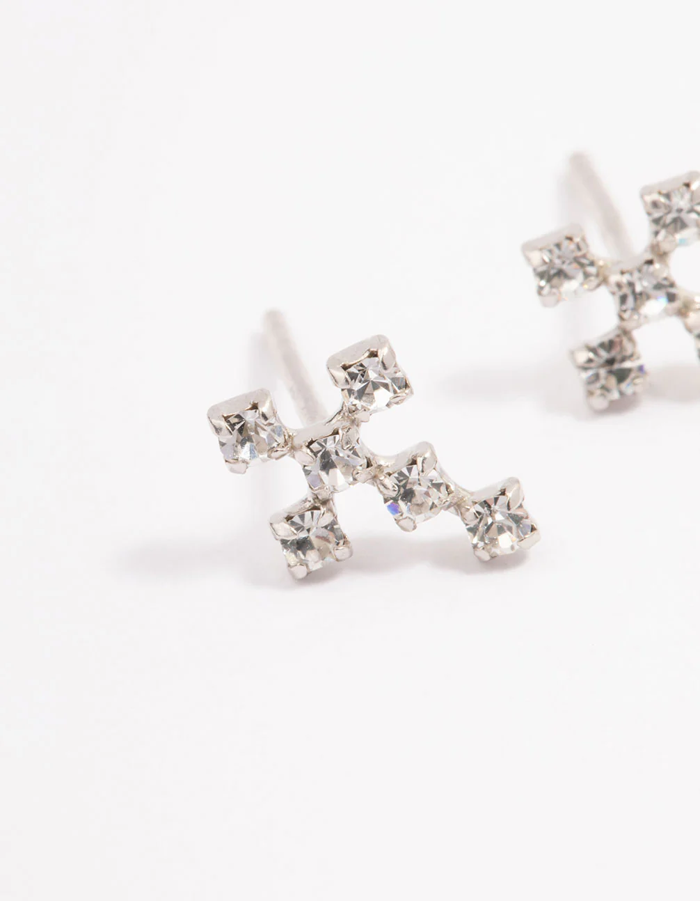 Platinum Sterling Silver Cross Cubic Zirconia Stud Earrings - Image 2