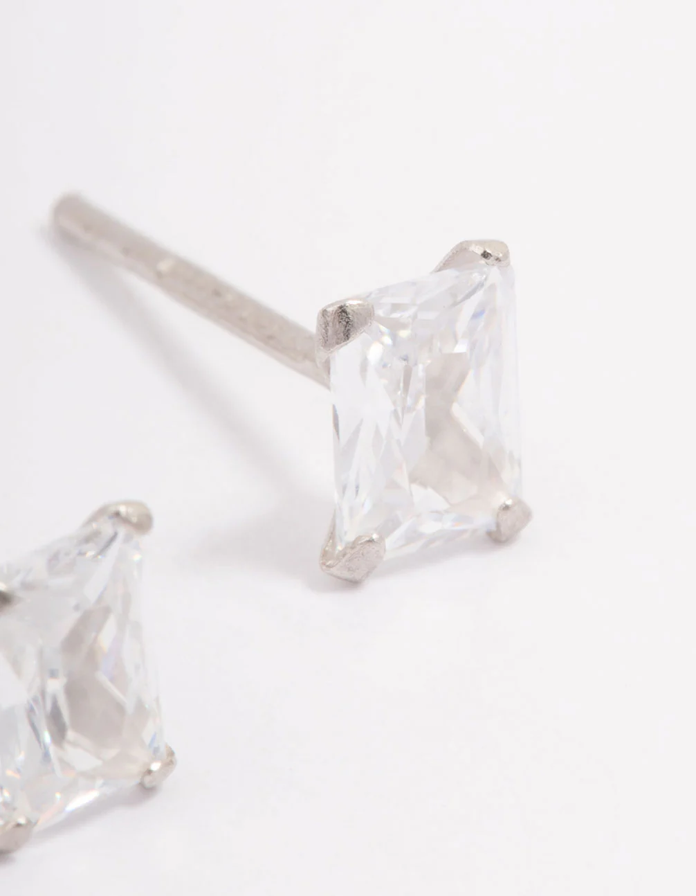 Platinum Sterling Silver Cubic Zirconia Baguette Stud Earrings - Image 3