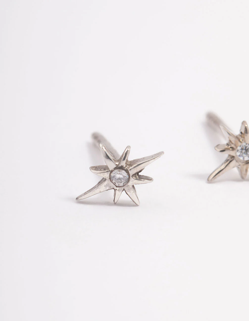 Platinum Sterling Silver Cubic Zirconia Celestial Stud Earrings - Image 2