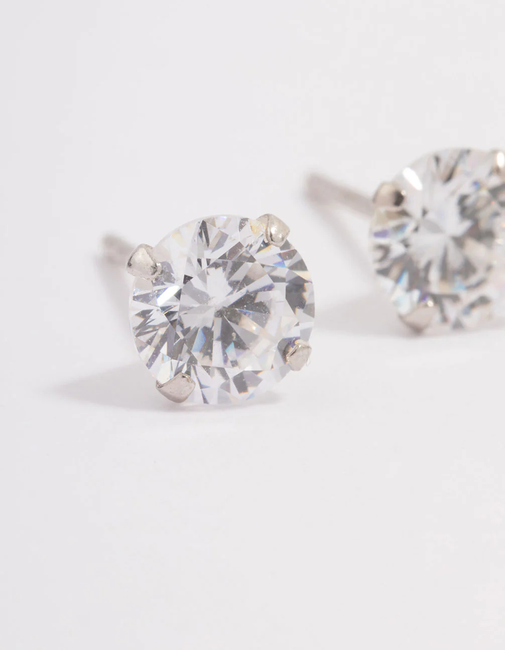 Platinum Sterling Silver Cubic Zirconia Four Claw Crystal Stud Earrings - Image 2