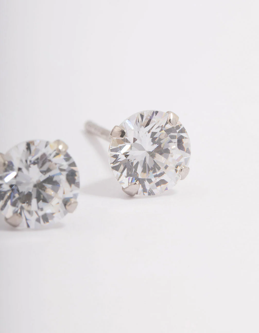 Platinum Sterling Silver Cubic Zirconia Four Claw Crystal Stud Earrings - Image 3